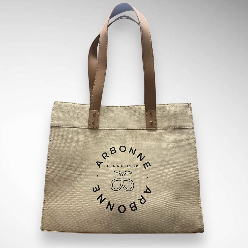 ARBONNE Beige Canvas Tote Bag With Snap Closure Like New Condition